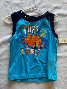 Kids Blue 'Tons of Trouble' Dino Tank Top. New size 18m
